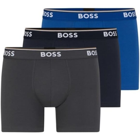 NIP Hugo Boss 3 Pack Power Boxer Brief Underwear Sz S Gray Blue Cotton Stretch - Picture 1 of 8